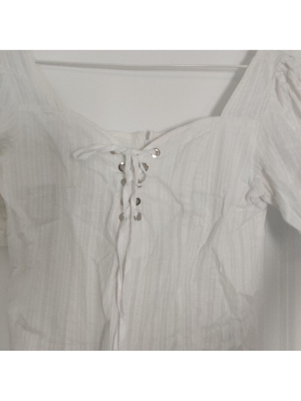Bishop + Young White Cotton Corset Tie Puff Sleeve Blouse S 0227 - Picture 4 of 10